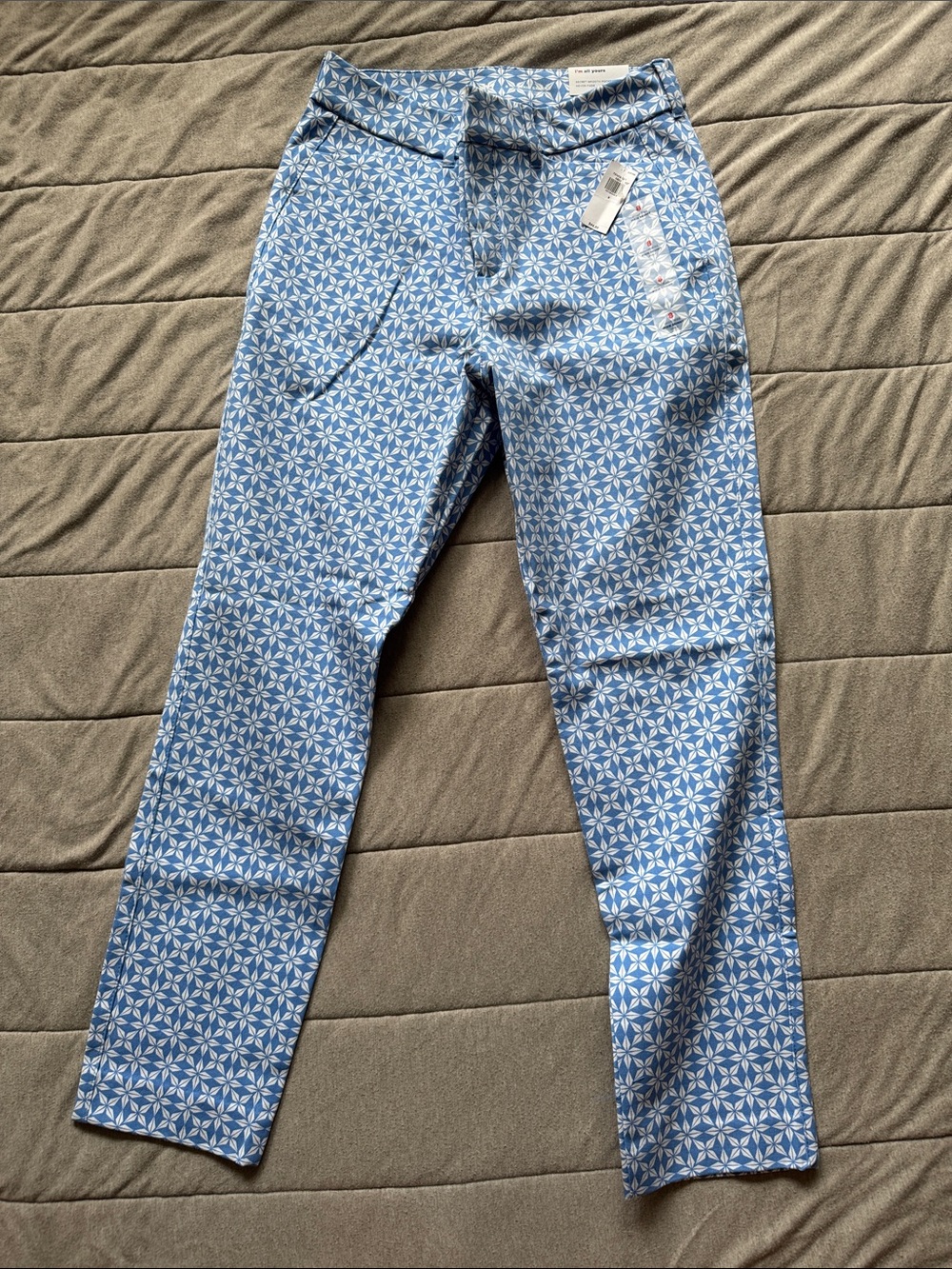 Old Navy Light Blue & White Straight Leg Pants with Floral Geo Print